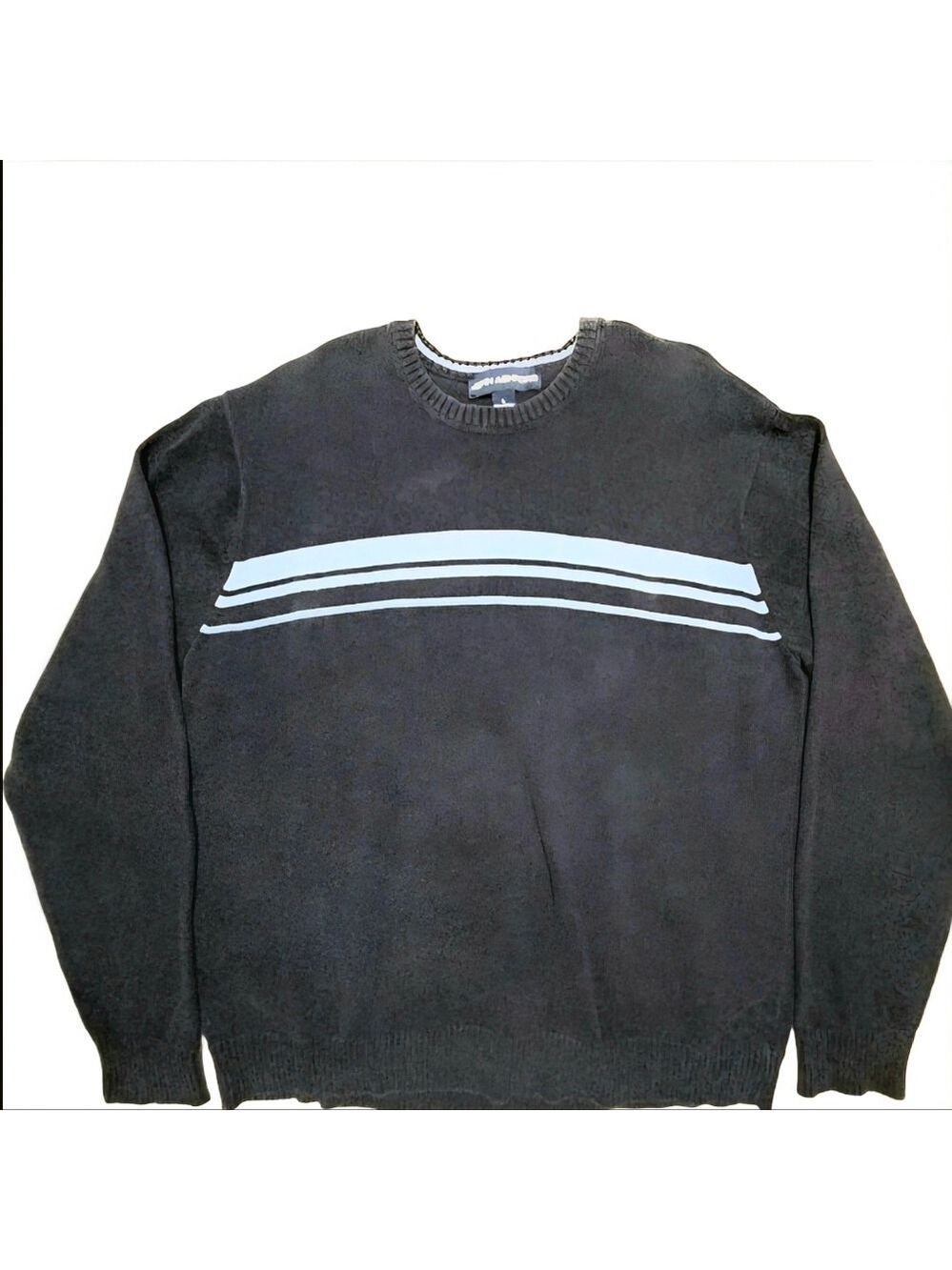 John Ashford Vintage Knit Crewneck Sweater Long Sleeves Navy Blue Mens Large